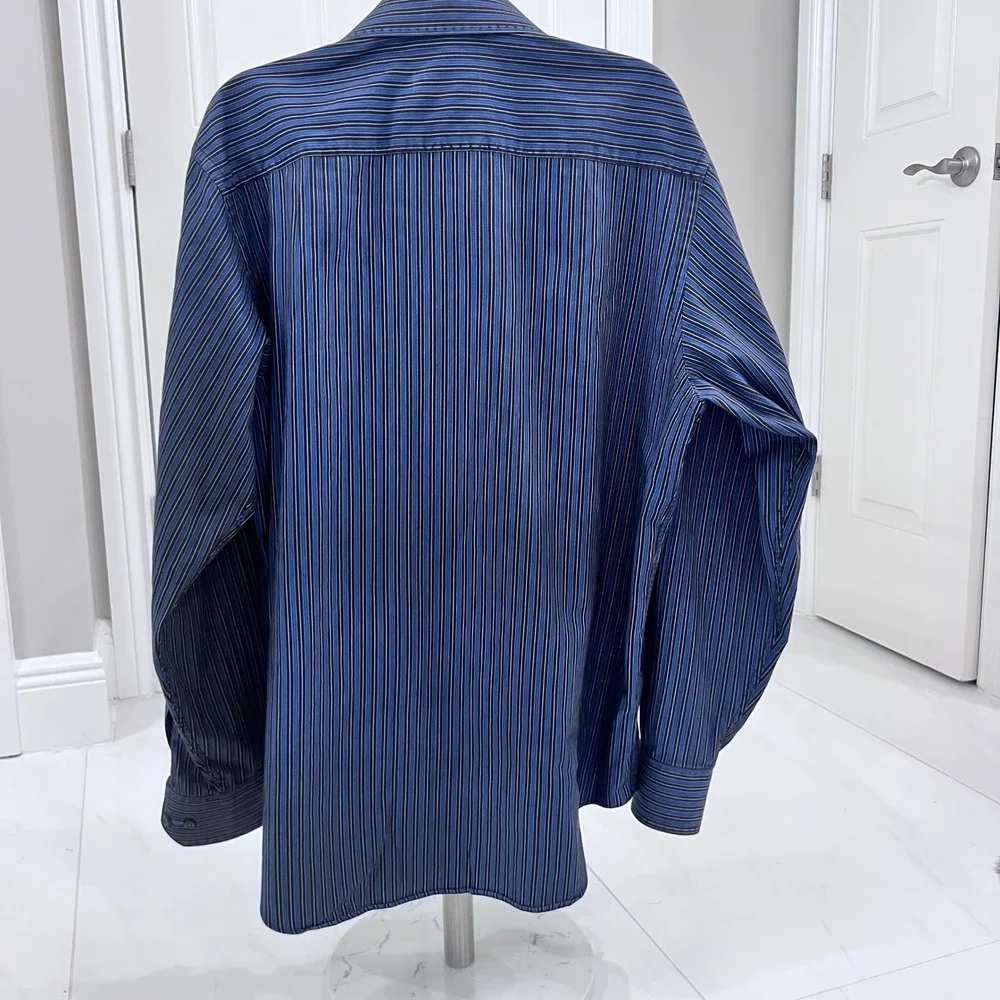Bugatchi Uomo‎ Men's Long Sleeve Button Down Shirt Size L blue striped EUC